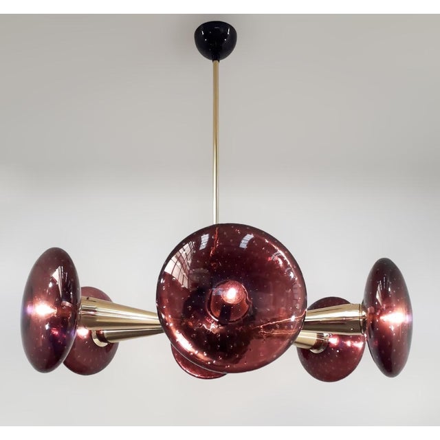Italian 21st Century Sfinge Amethyst Bubbles Murano Glass and Brass Chandelier by Fabio LTD For Sale - Image 3 of 4
