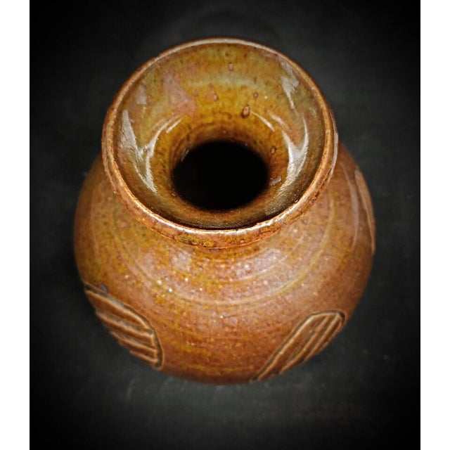 French Early 20th Century Handcrafted Enameled Clay Vase - Signed P.M.E For Sale - Image 3 of 5