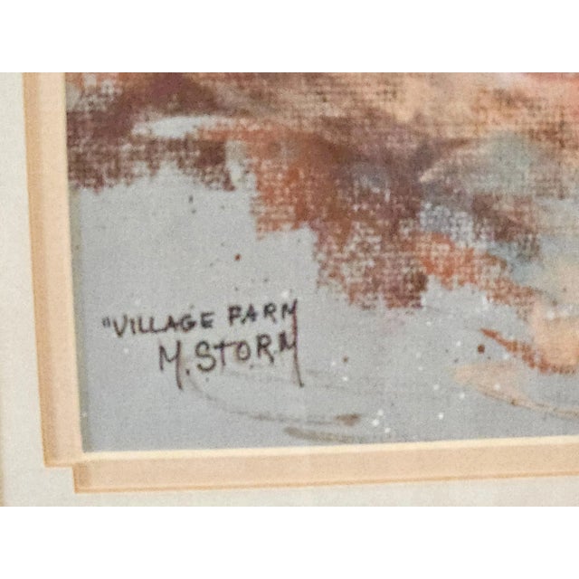Impressionist M. Storm (Martin Storm), Village Farm. Vintage Framed Watercolor Painting For Sale - Image 3 of 9