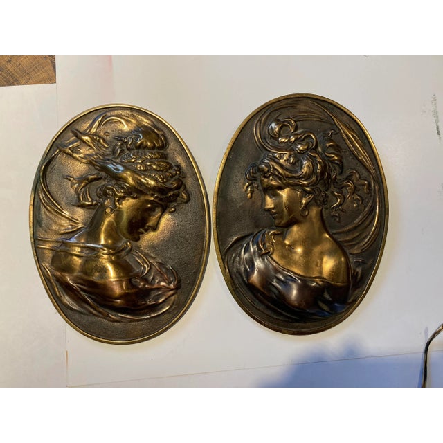 Art Nouveau Augustus St. Gaudens Solid Brass Plaques Pair For Sale - Image 9 of 9