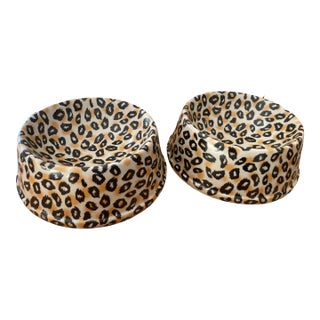 Vintage Century Ceramic Leopard Print Dog Bowls- Set of 2 For Sale
