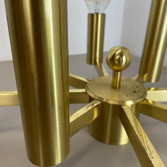 Metal Large Tube Brass 8 Bulb Flush Mount, 1960s For Sale - Image 7 of 18