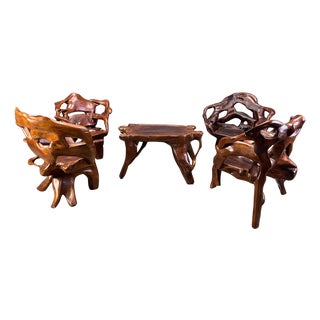 Large Olive Tree Root Chairs, 1960s, Set of 5 For Sale