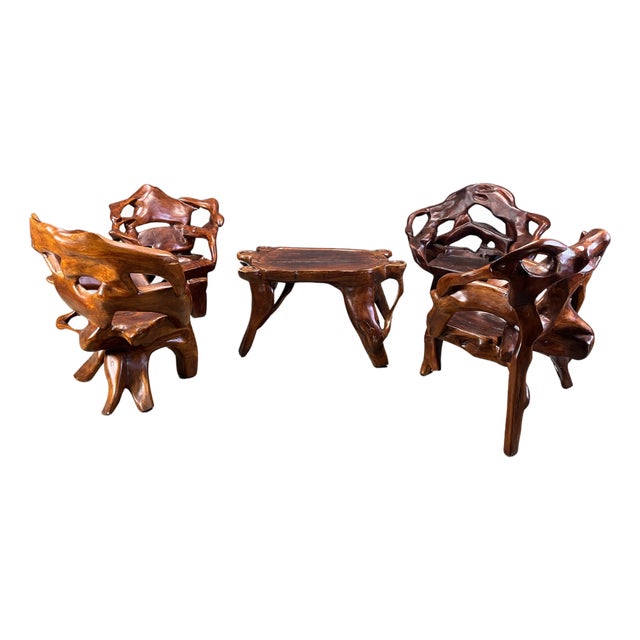 Large Olive Tree Root Chairs, 1960s, Set of 5 For Sale