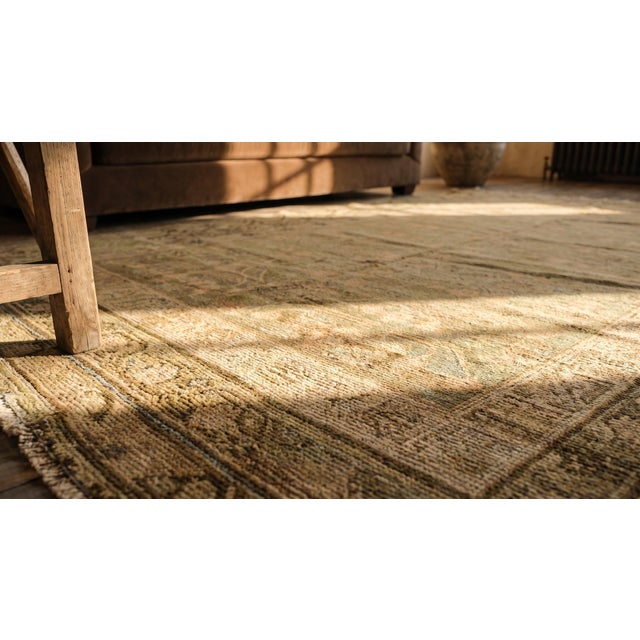 Textile 1920s Tan Camel Geometric Antique Central Asian Chinese Khotan Rug 6'6"x11'10" Knotted Wool Carpet For Sale - Image 7 of 9