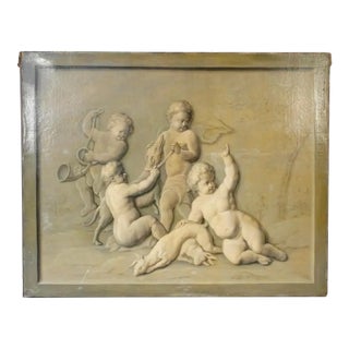 18th Century French Grisaille Painting of Putti in Hunting Scene For Sale
