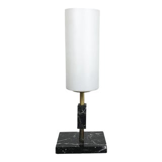 Hollywood Regency Italian Marble & Opaline Glass Table Lamp, 1950s For Sale