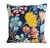 Custom-tailored designer pillow in a colorful woven crewl-style floral flowers cotton blend fabric. Complementary blue...