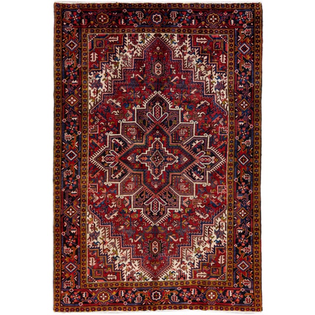 Vintage Handmade Heriz Red Medallion Wool Rug 7'10" X 11'3" For Sale - Image 10 of 10
