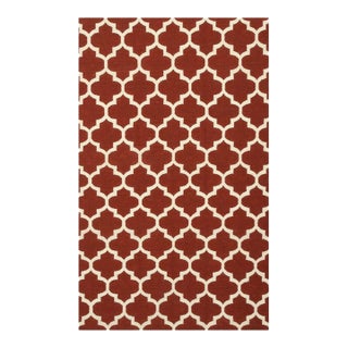 8x10 Coral Flat Weave Wool Lattice Linkage Geometric Modern Carpet Rug For Sale