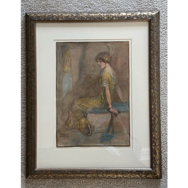 Paint Ludwig O.Holberg Art Deco Lady Watercolor For Sale - Image 7 of 10