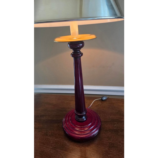 Vintage Wood and Brass Candlestick Library Lamp For Sale - Image 4 of 11