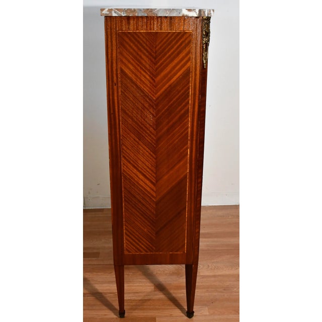 1880 Antique French Louis XVI Walnut Marble Top Ladies Lingerie Chest of Drawers For Sale - Image 10 of 13
