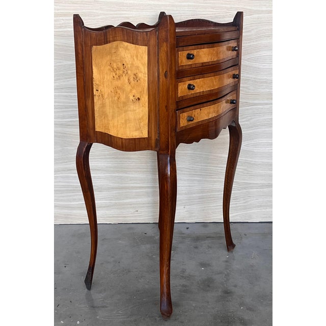 Mid 20th Century French Nightstands in Walnut with Three Drawers, 1940s, Set of 2 For Sale - Image 5 of 18