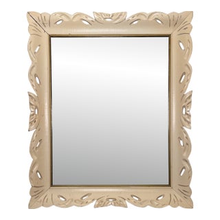 Mid-Century Vintage Scandinavian Solid Wood Cream & Gold Wall Mirror For Sale