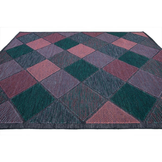 2010s Geometric Modern Swedish Style Room Size Wool Rug in Green and Pink For Sale - Image 5 of 8