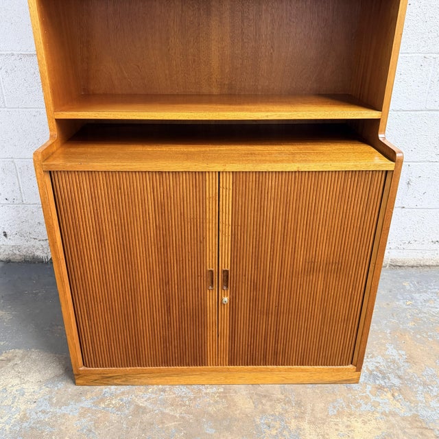 Mid-Century Modern Rare Danish Modern Teak Tambour Door Bookcase by Willy Beck for Morten Olsen, Circa 1960's For Sale - Image 3 of 8