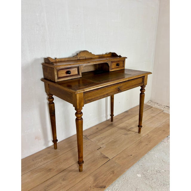 English Oak Writing Desk with Raised Gallery and Drawers, 1930s For Sale - Image 4 of 15