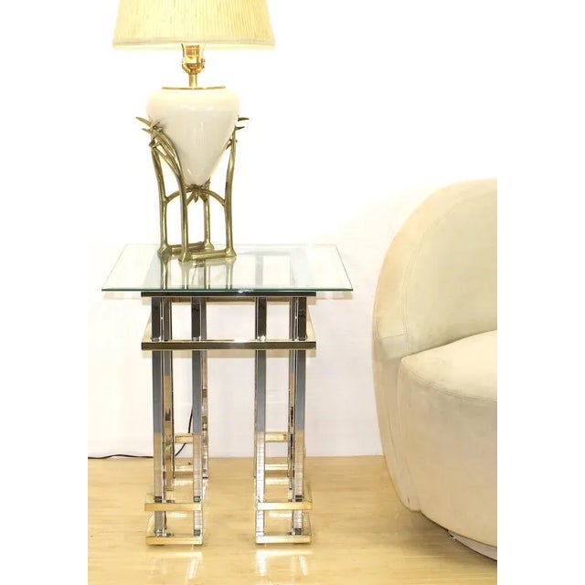 Metal Pair Regency Chrome & Glass Side Tables For Sale - Image 7 of 8