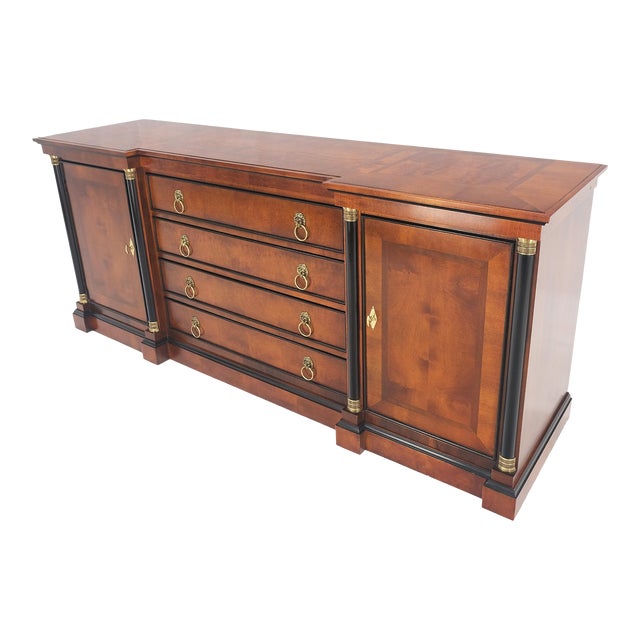 Flame Mahogany Ebonized Columns Bronze Mount Brass Ring Pulls Hardware Sideboard For Sale