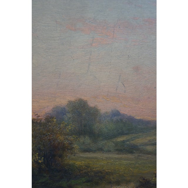 Wood Antique 1906 Henry Maidment Pastoral Country Landscape Oil Painting 32" For Sale - Image 7 of 13