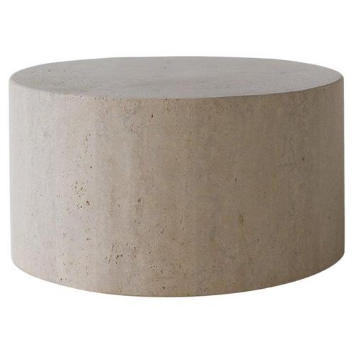 Beige Cube 80 Muted Beige Travertine Round Decorative Coffee Table by Beije Avenue For Sale - Image 8 of 8