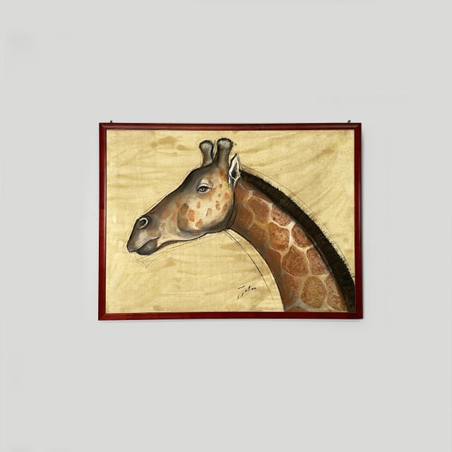 Textile Etiennette Johan, Giraffe, 1930s, Mixed-Media Painting on Canvas, Framed For Sale - Image 7 of 7