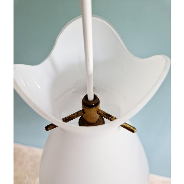 Scandinavian Pendant Light in White Satin Glass and Brass, 1960s For Sale - Image 6 of 18
