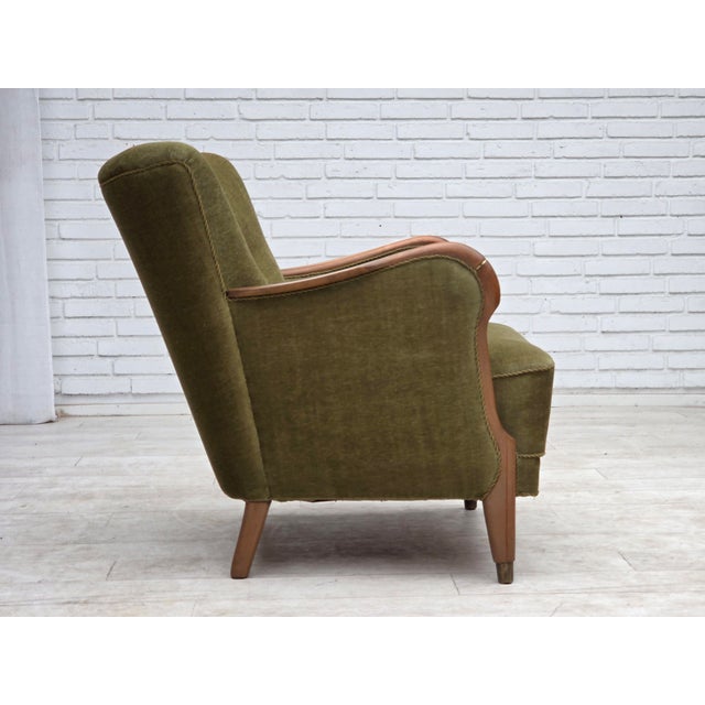 Danish Beech Armchair with Velour Upholstery, 1960s For Sale - Image 11 of 18