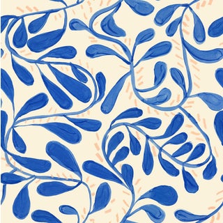 Sample - Wallflower Vines Wallpaper by Susan Hable in Cream and Blue For Sale