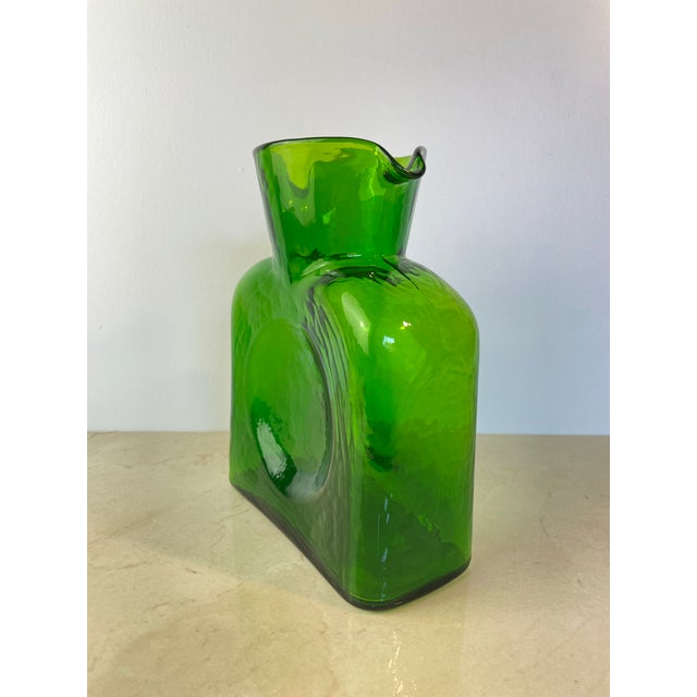 Mid 20th Century Blenko Emerald Green Double Spout Water Bottle Pitcher For Sale - Image 9 of 9