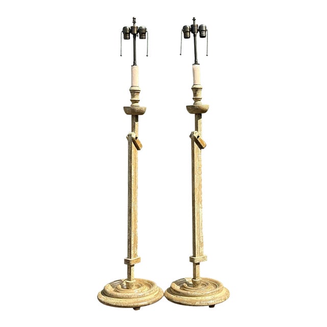 Vintage Patinated Extendable Floor Lamps - A Pair For Sale