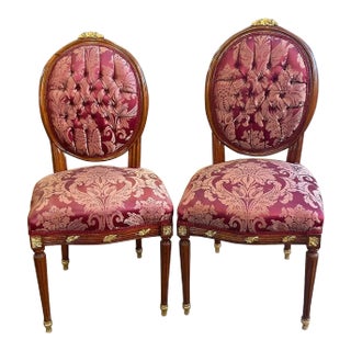 French Style Red Upholstered Dining Chair With Gold Details - Set of 2 For Sale