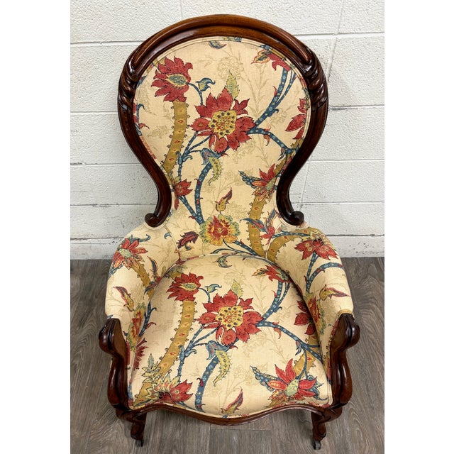 Antique Victorian Rococo Revival Balloon Back Walnut Armchair Parlor Chair For Sale In Kansas City - Image 6 of 10