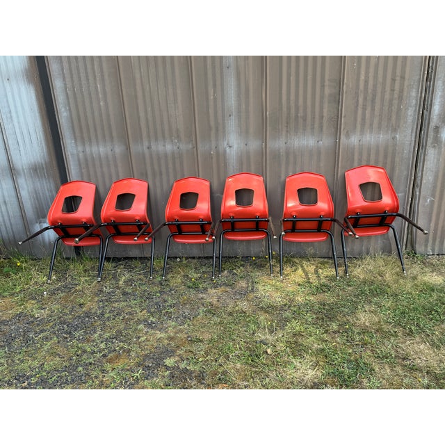 Eames 1960s Artco Bell Co Bucket Hard Plastic Chair Mid Century Retro Orange - Set of 6 Vintage For Sale - Image 4 of 5