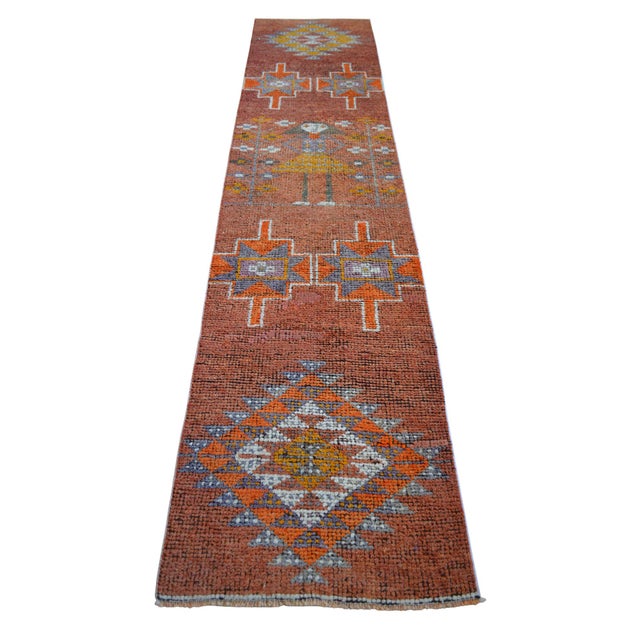 Terra Cotta 1960s Vintage Hand Knotted Turkish Runner For Sale - Image 8 of 15