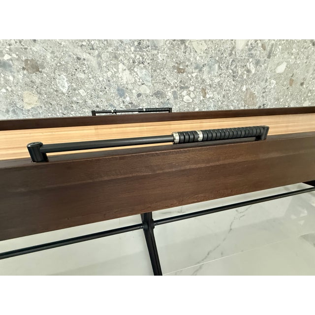 District Eight Artisanal 13’ Shuffleboard Table, Smoked Oak Frame & Cast Iron Base For Sale - Image 10 of 13