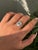 Green Art Deco Emerald & Baguette Diamonds Target Halo Ring in 14k White Gold Size 4 For Sale - Image 8 of 16
