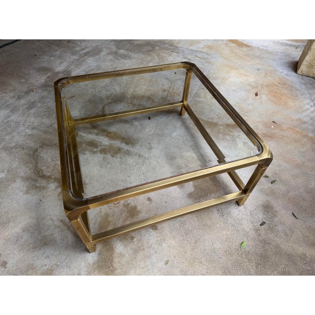 Hollywood Regency Vintage Hollywood Regency Mastercraft Style Brass and Glass Coffee Table For Sale - Image 3 of 5
