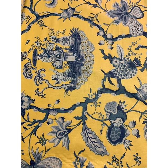 John k Jacob Design for Bessarabia McNab Co “Tea Garden” cc 1988 . Blues and yellow Asian toile fabric. Width-54 “ repeat...