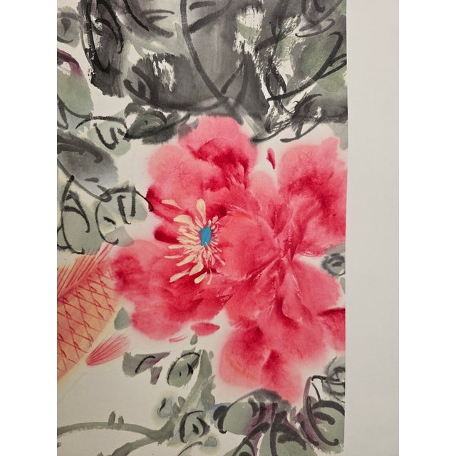 Fu Gui You Yu – Peonies & Koi Original Chinese Ink Painting For Sale - Image 15 of 18