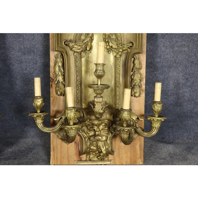 Wood Early 19th C Palace Size French 5 Arm Pair Sconces For Sale - Image 7 of 11