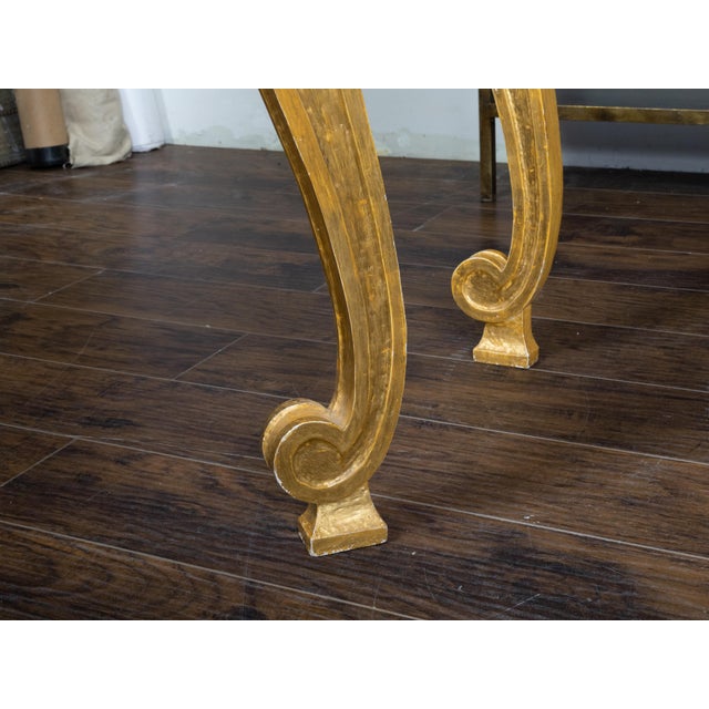 English 1800s Giltwood Console Table with Mahogany Top and Vitruvian Scrolls For Sale - Image 9 of 12