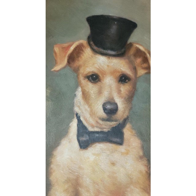 Folk Art 1940s Top Hat Terrier Oil Painting For Sale - Image 3 of 5