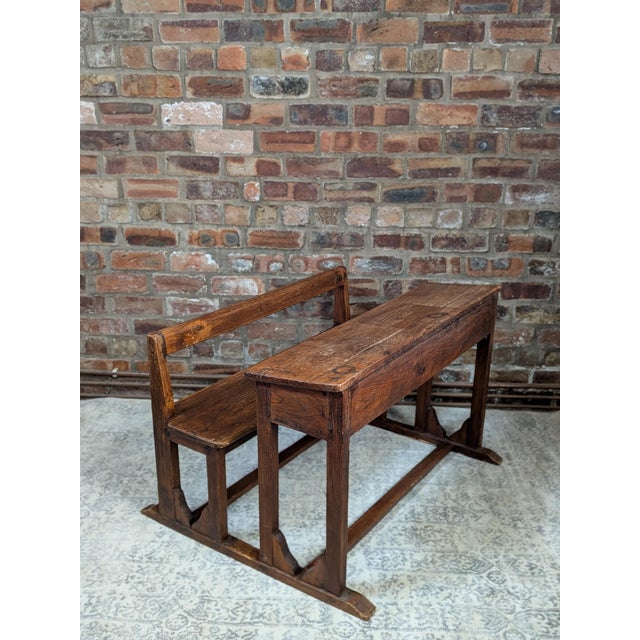 Vintage Double School Desk in Oak For Sale - Image 6 of 9