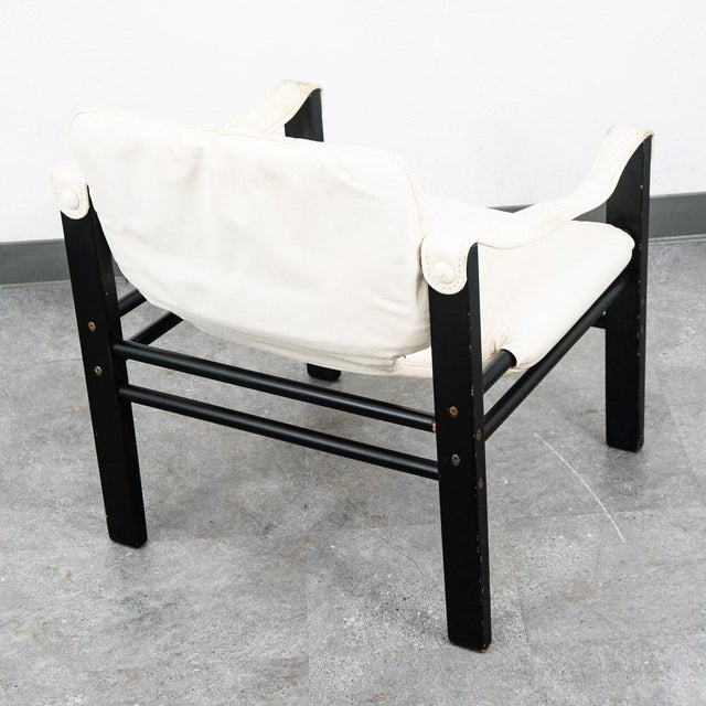 1960s Mid Century Danish Modern Lounge Chair Set White Black Leather Skipper Safari For Sale - Image 12 of 12