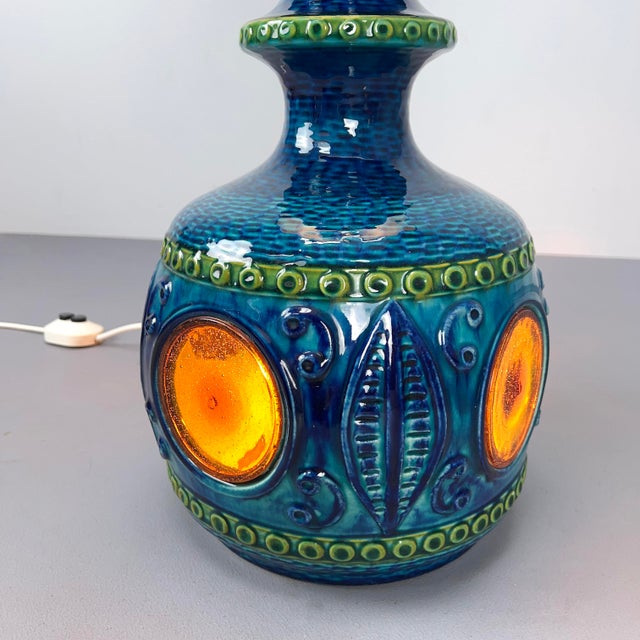 Blue Ceramic Floor Lamp from Bay Keramik with Blue Silk Shade, West Germany, 1960s For Sale - Image 13 of 15