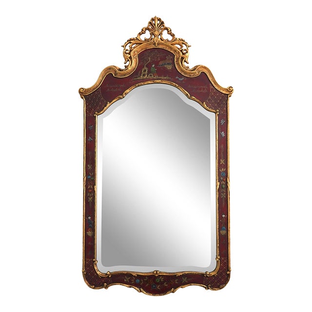 Friedman Brothers Red & Gold Chinoiserie Mirror For Sale