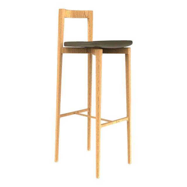 Modern Linea 632 Grey Bar Chair in Green Leather and Oak Wood by Collector Studio For Sale