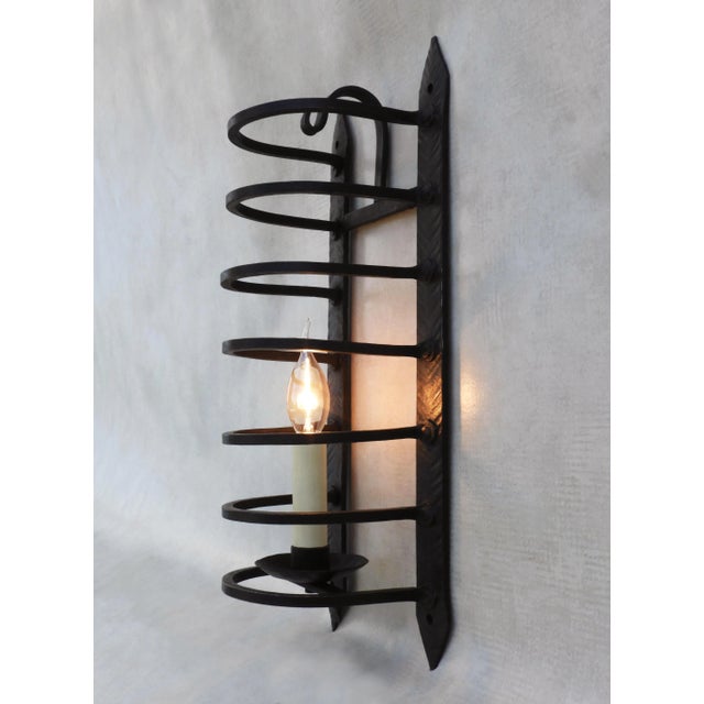 French Wrought Iron Caged Wall Light Sconce, 1900s For Sale - Image 6 of 9